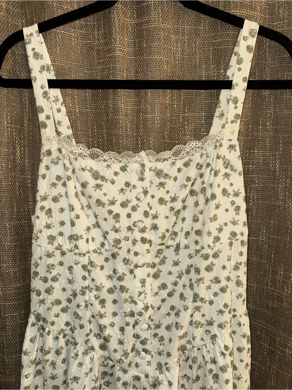 Cider White with Sage Green Floral Print Dress Lace Up Corset Adjustable Bodice
